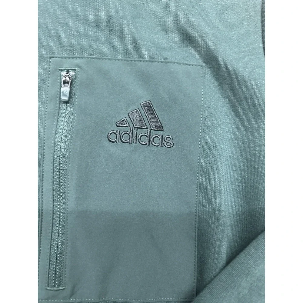 Adidas Men's‎ Pullover Hoodie Solid Polyester Dark Green Size M Zip Pocket
